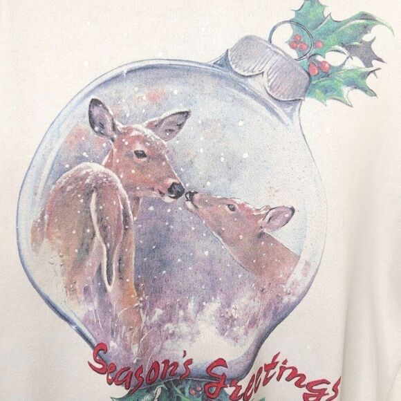 Vintage Christmas Sweatshirt Mens Size Large White 80s Holiday Made In USA - Picture 2 of 7